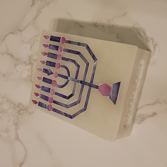 Vintage Soapstone Menorah mother of pearl inlay box - Picture 2 of 4